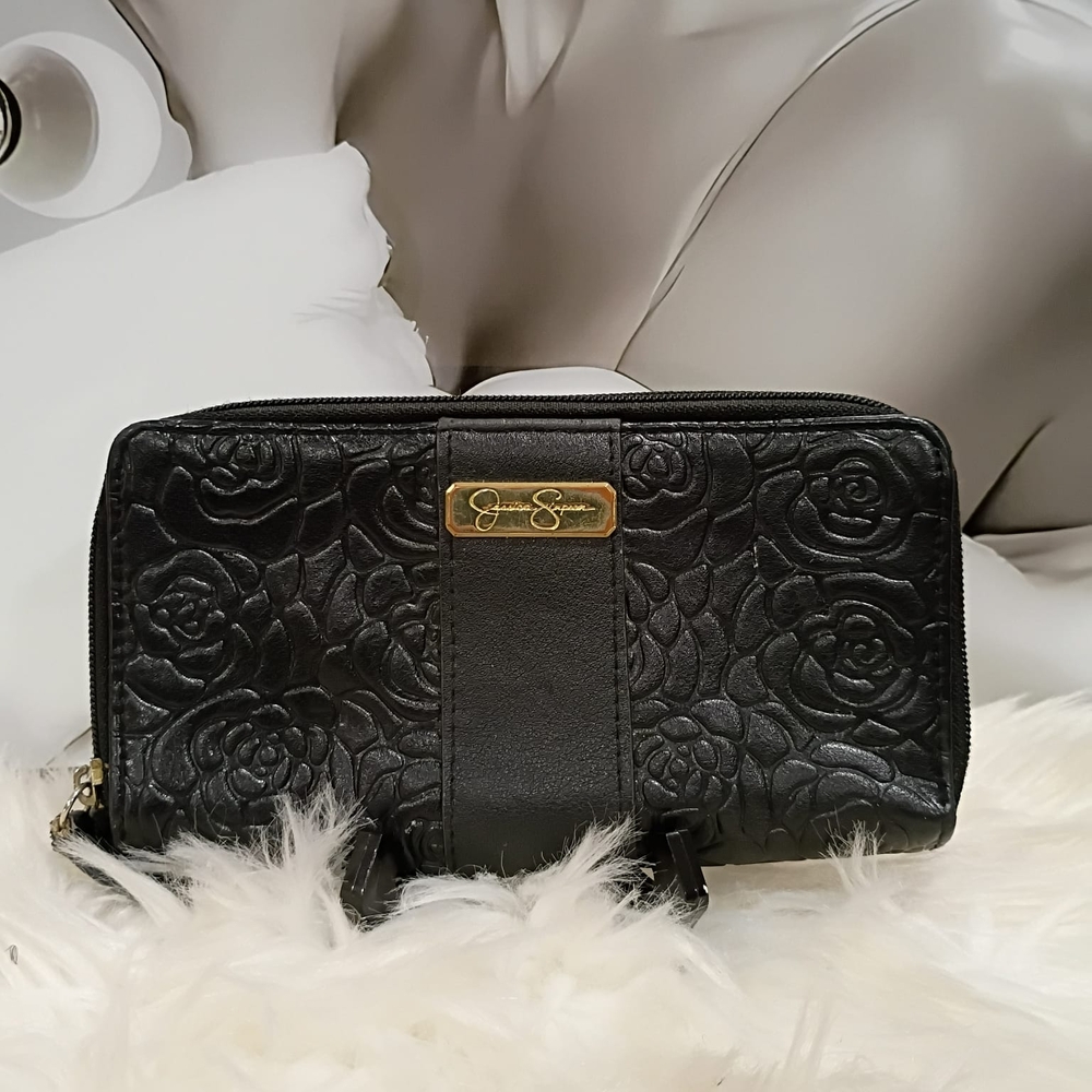Jessica Simpson Black Floral Embossed Wallet